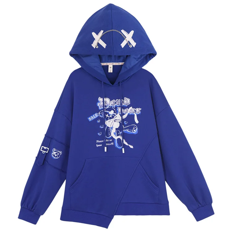 Cartoon Bear Print Causal Chain Hoodie - Modakawa modakawa