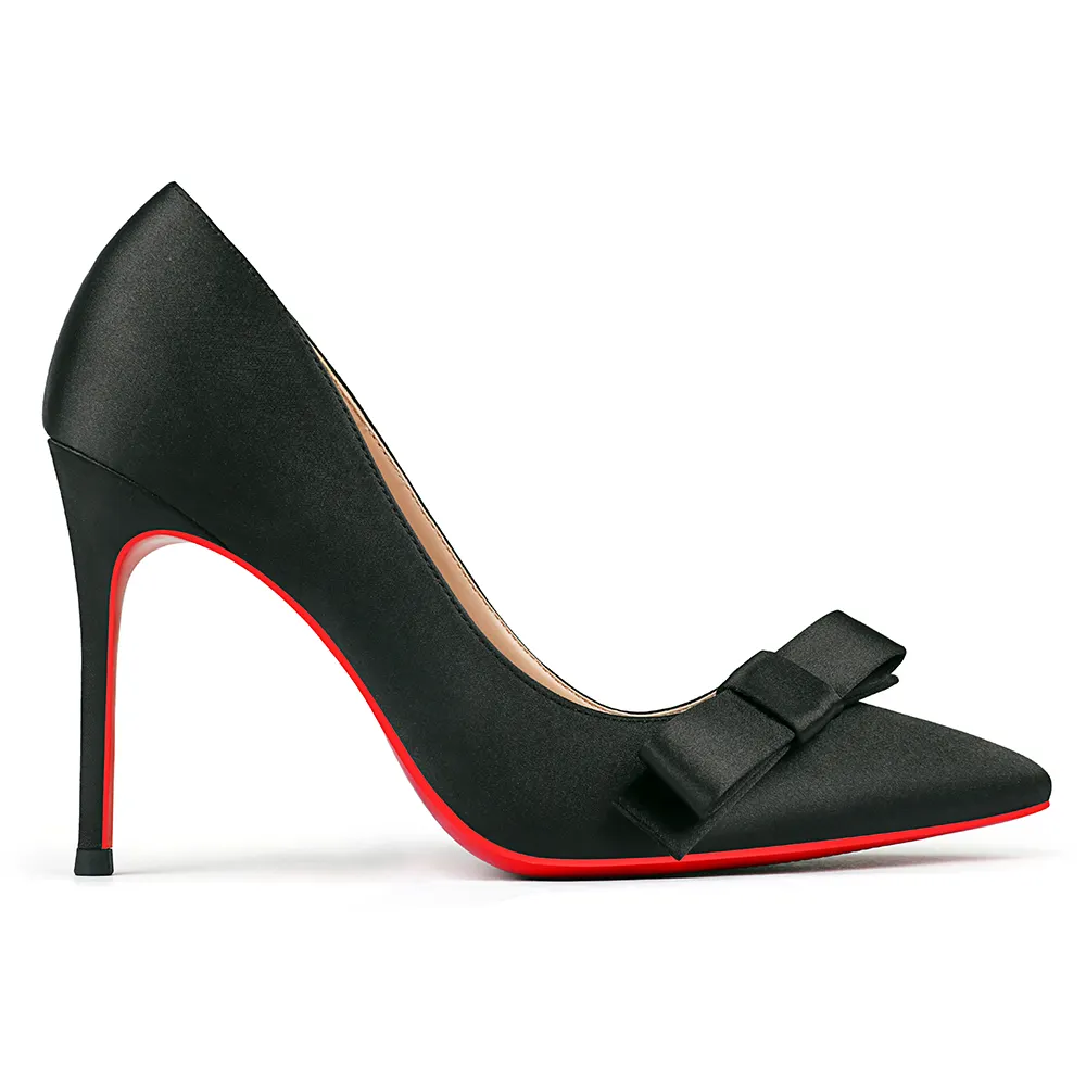 100mm Bow Fashion High Heels Sexy Prom Red Bottom Silk High Heels Stiletto Heels-vocosishoes