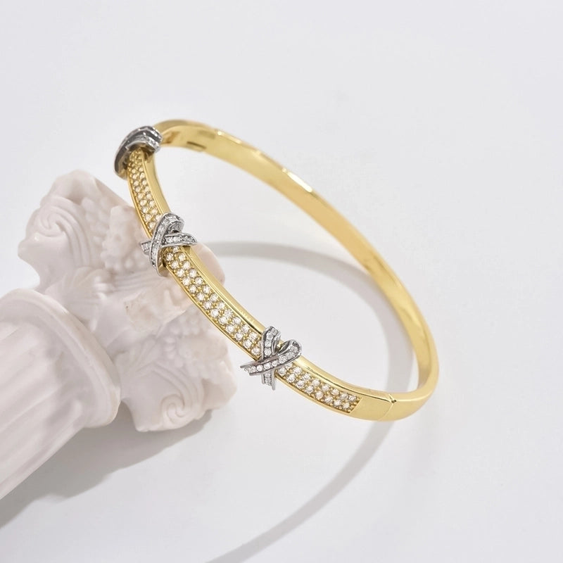 Copper 18K Gold Plated IG Style Minimalist Inlay Letter Zircon Bangle