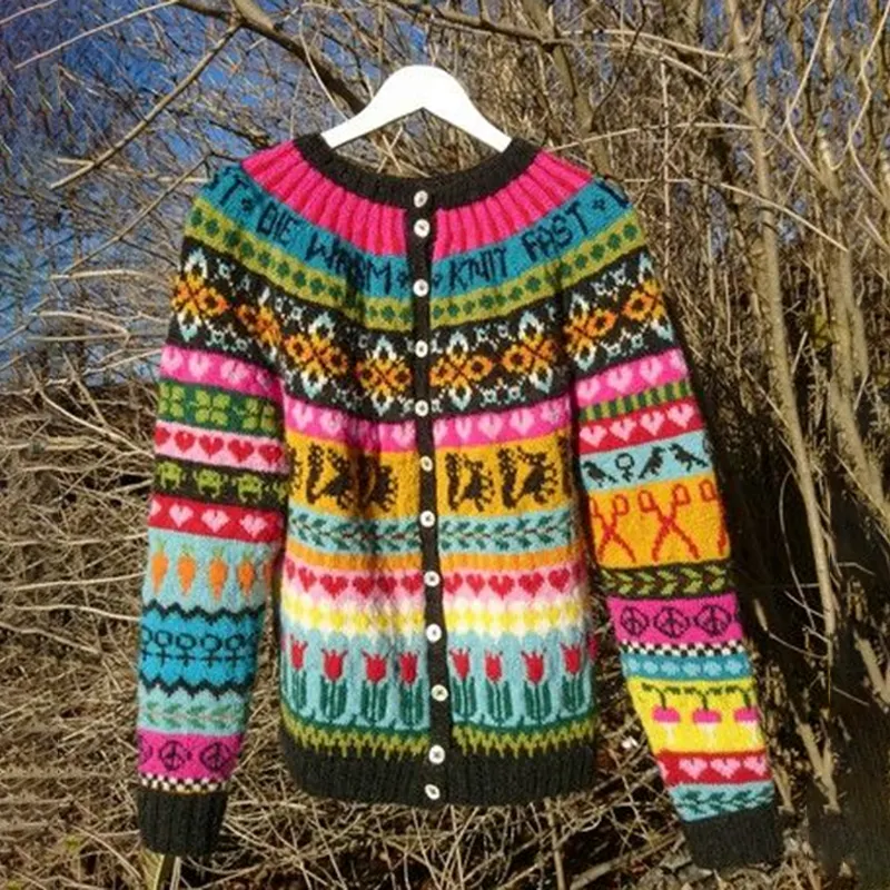 Vintage Icelandic Rainbow Knit Jacquard Warmth Cardigan（Unisex）