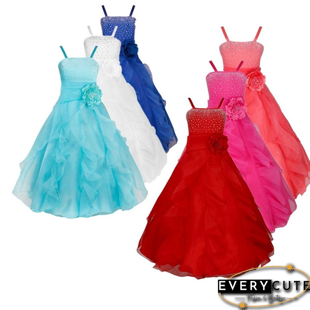 Girls Sleeveless Organza Dress Birthday Wedding Party Princess Prom Dresses