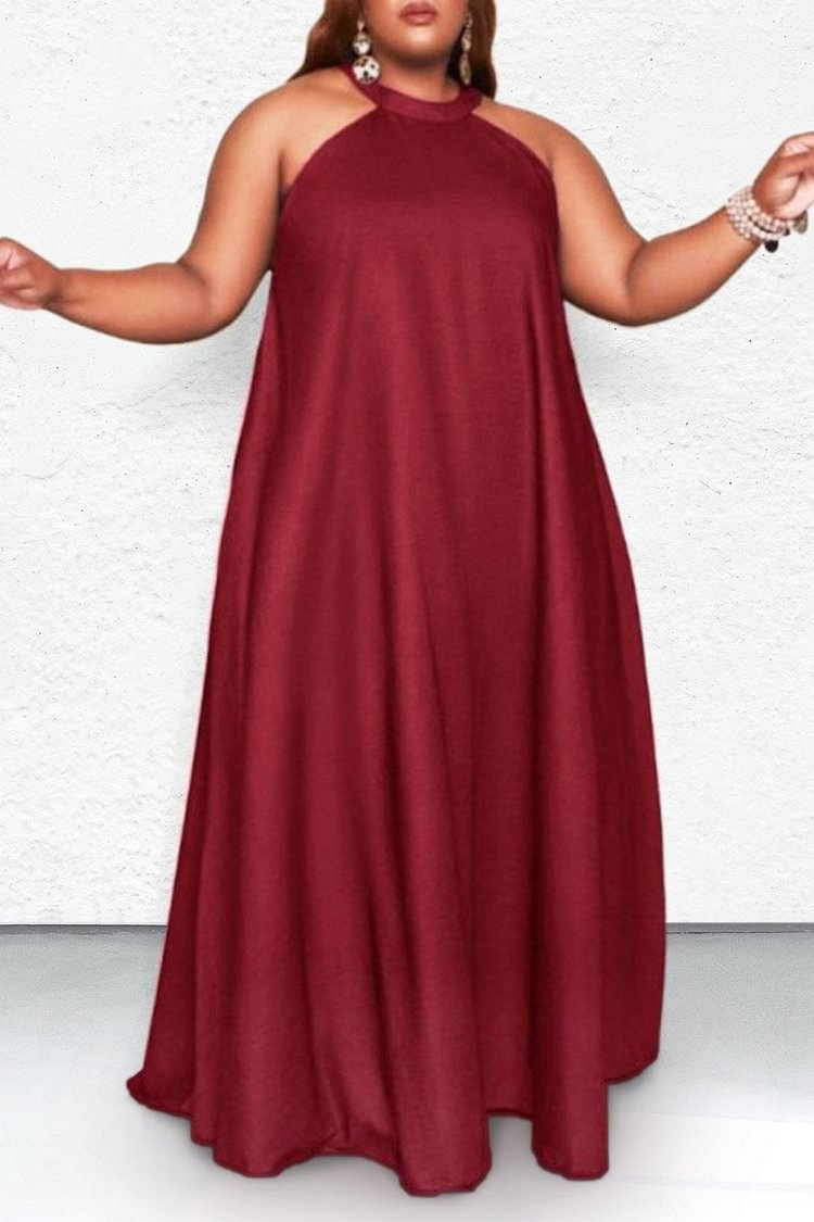 Xpluswear Plus Size Red Halter-Neck Sleeveless Maxi Dress