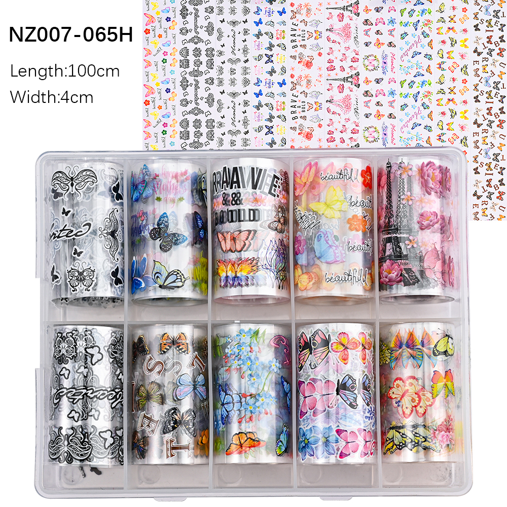 Kissbake 10pcs 4x100cm Nail Transfer Foil Paper Sticker Set Luxury Foil Nails Logo Transfer Nail Stickers Designer Fashion Nail Art Decal