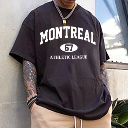 Men's Street Retro Fashion Loose Casual Coffee Color Letter Print Short Sleeve T-Shirt