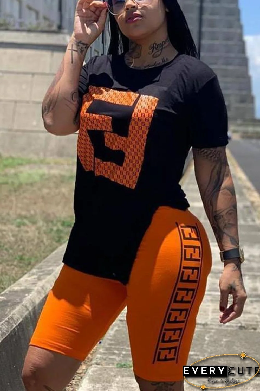 Casual Letter Printing Sports Shorts Set