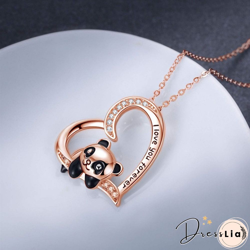 925 Sterling Silver Necklace - I Love You Forever Jewelry Gifts for Women/Daughter/Lover Panda Necklace Cute Heart Animal Pendant Panda Necklace