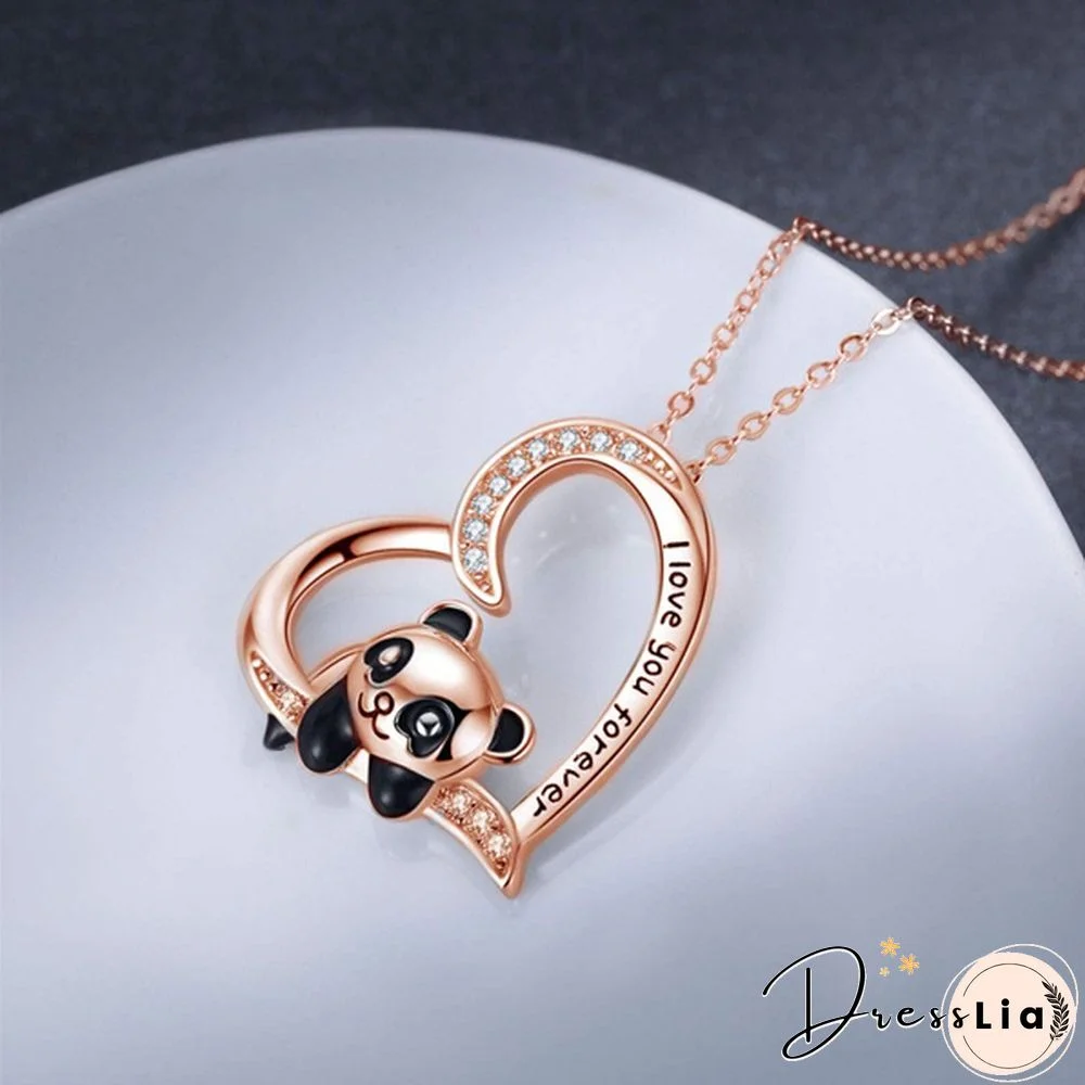 925 Sterling Silver Necklace - I Love You Forever Jewelry Gifts for Women/Daughter/Lover Panda Necklace Cute Heart Animal Pendant Panda Necklace