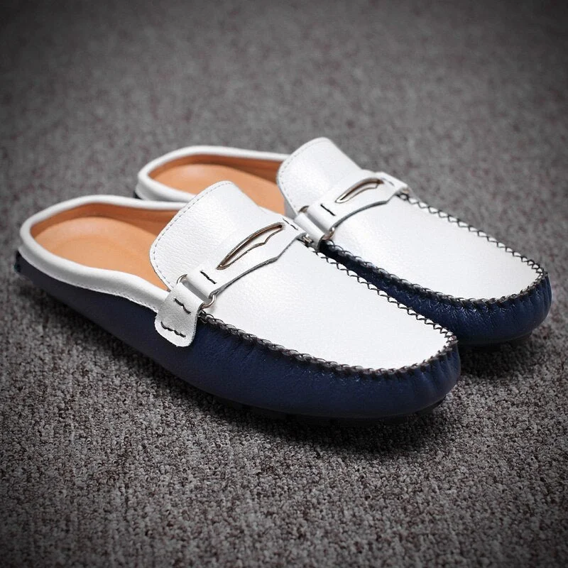 Fashion Quality Men Leather Casual Shoes Large Size Slip-on Male Mules Outside Light Comfort Half Slippers Handmade Breathable