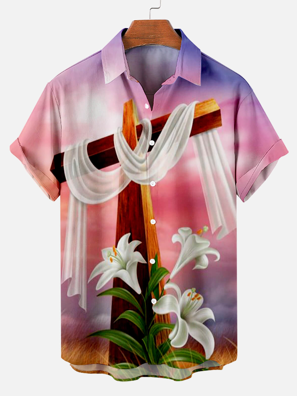 Men's Memorial Day Easter Print Short Sleeve Shirt PLUSCLOTHESMAN