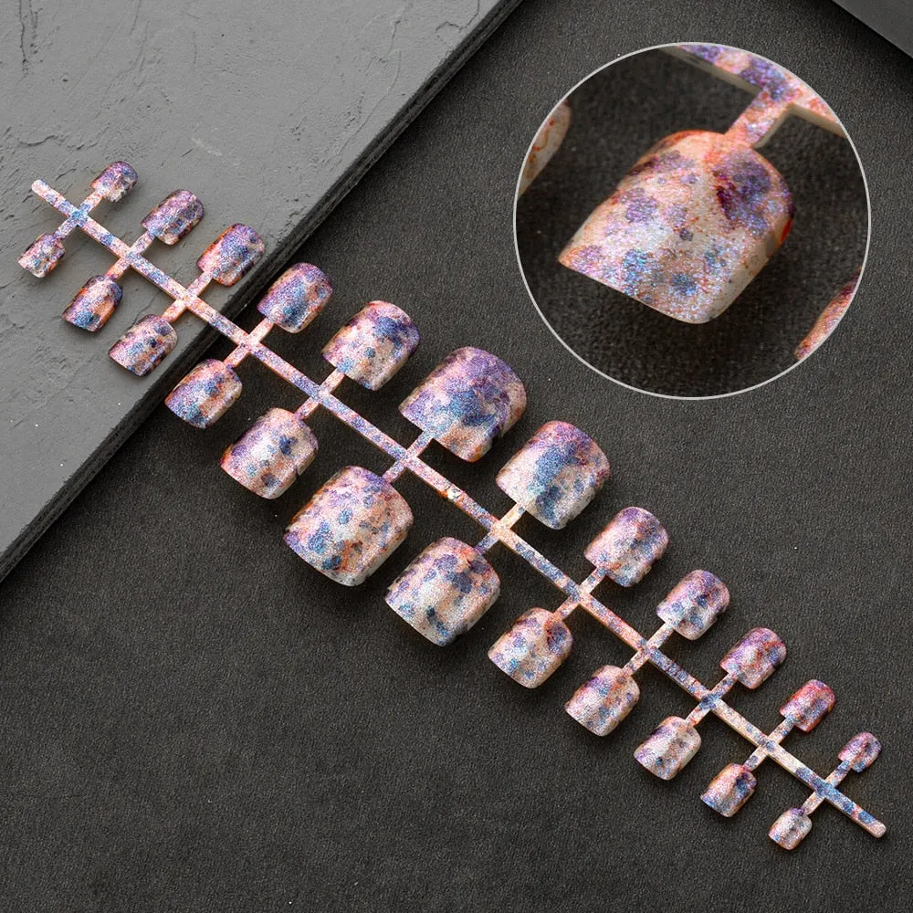 24 Pcs Artificial Acrylic Toe False Nails Tips Symphony Starry Sky Magic Nail Powder Press On Fake Toenails Manicure Nail Art-Nail Inspo