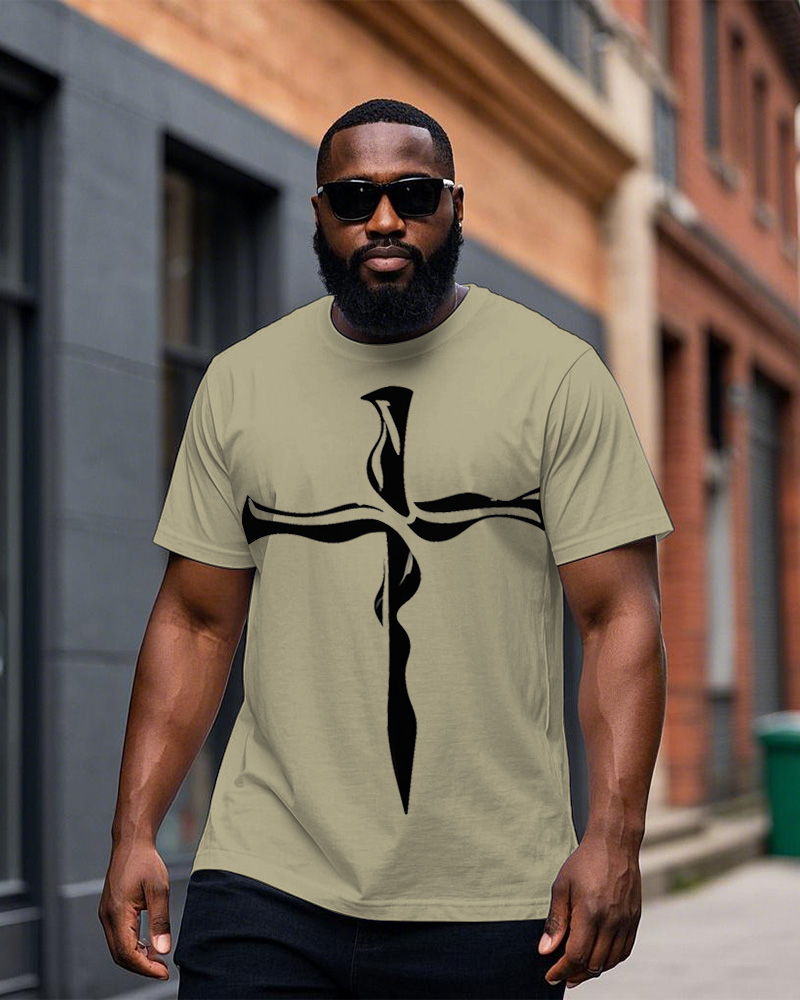 Men's Simple Fashion Cross Printed Round Neck Short Sleeve T-shirt