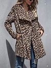 Leopard Print Lapel Long Sleeve Warm Coat