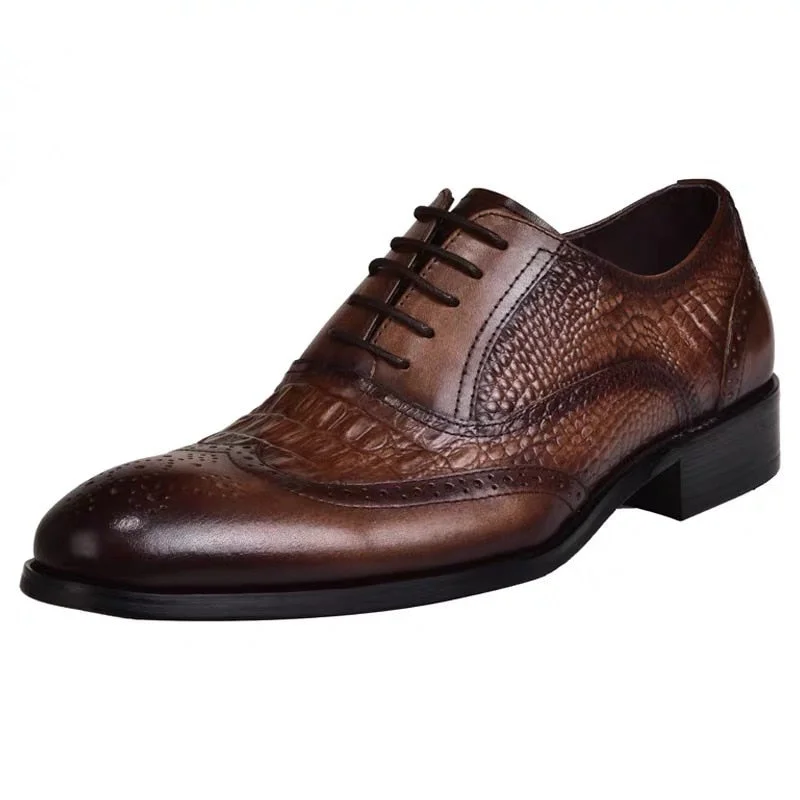Inongge Fashion Crocodile Vintage Men Shoes Formal Dress Casual Leather Shoes Business Wedding Loafers Designer Brogue Office Men's Shoe