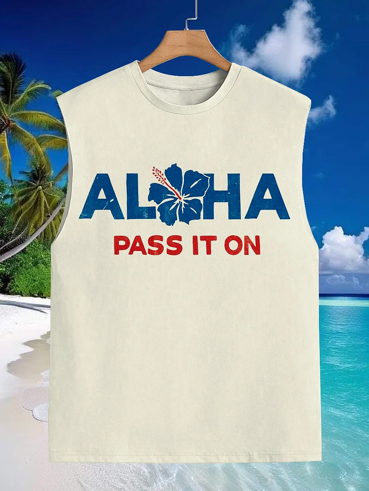 Men's Aloha Pass It ON Vacation Art Print Cotton Tank Top