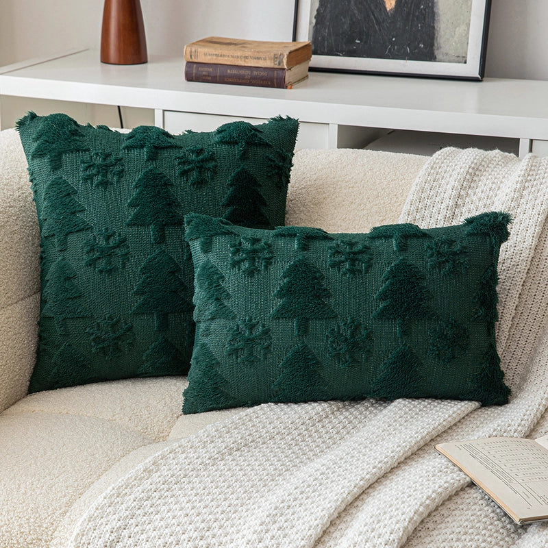 Christmas Pillow Case Plush Snowflake Christmas Tree Embroidered Hair Living Room Sofa Cushion Holiday Party Decorative Pillow Case