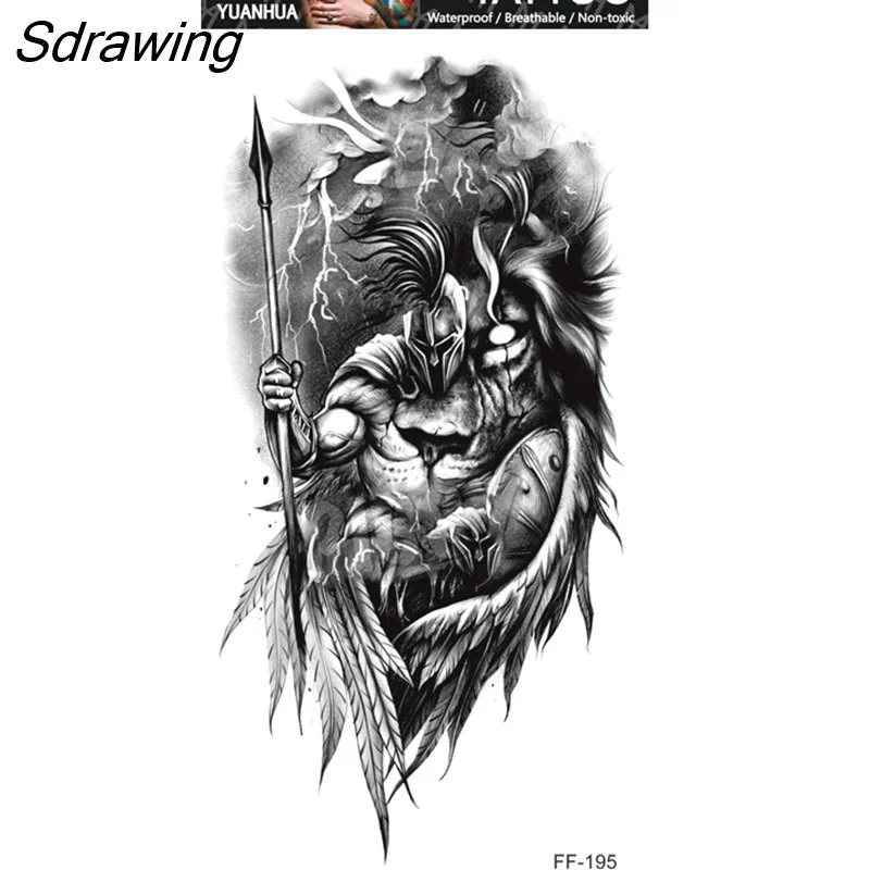 Sdrawing Forest Tattoo Sticker for Men Women Children Tiger Wolf Death Skull Temporary Tattoo Fake Henna Skeleton King Animal Tatoo