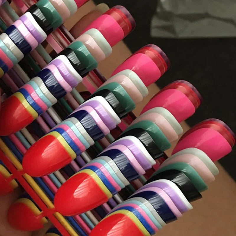 5 Set Mixed Colors 24 Pieces Per Set Fashion Round Colored False Nails Full Cover 10 Size Fake Nails for DIY Press on Nails-Nail Inspo