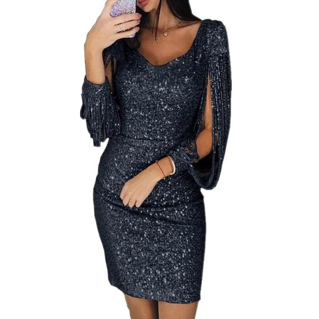 Long Sleeves Short Evening Party Wrap Hip Package Dress