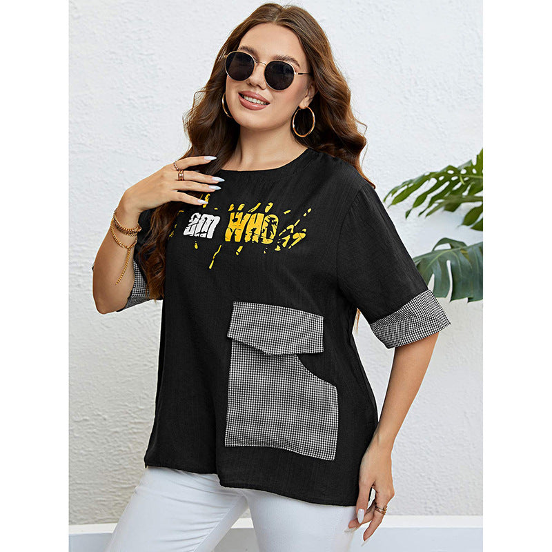 Summer Black Plaid Pocket Loose Casual Top