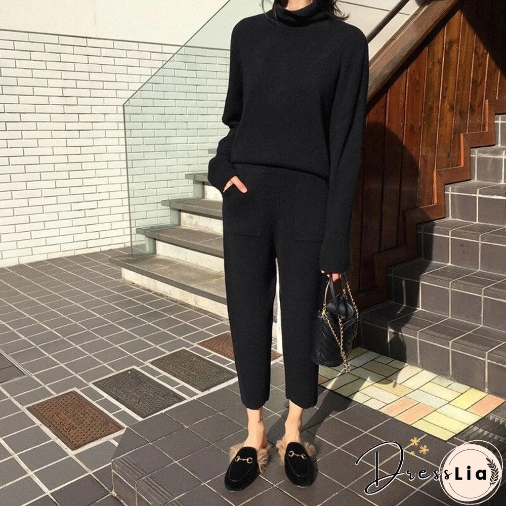 Tracksuits For Women Autumn Winter Knitted Long Sleeve Sweatshirt And Sweatpants Set Female Casual 2 Piece Sets Womens Outfits
