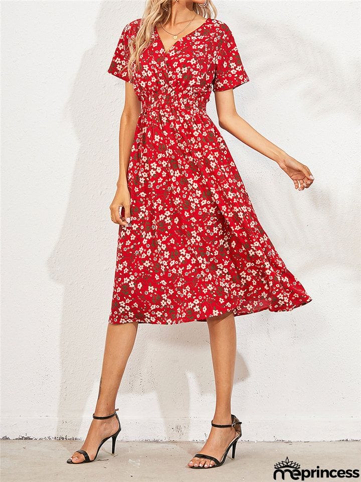 Summer Floral Printed Short Sleeve Dresses