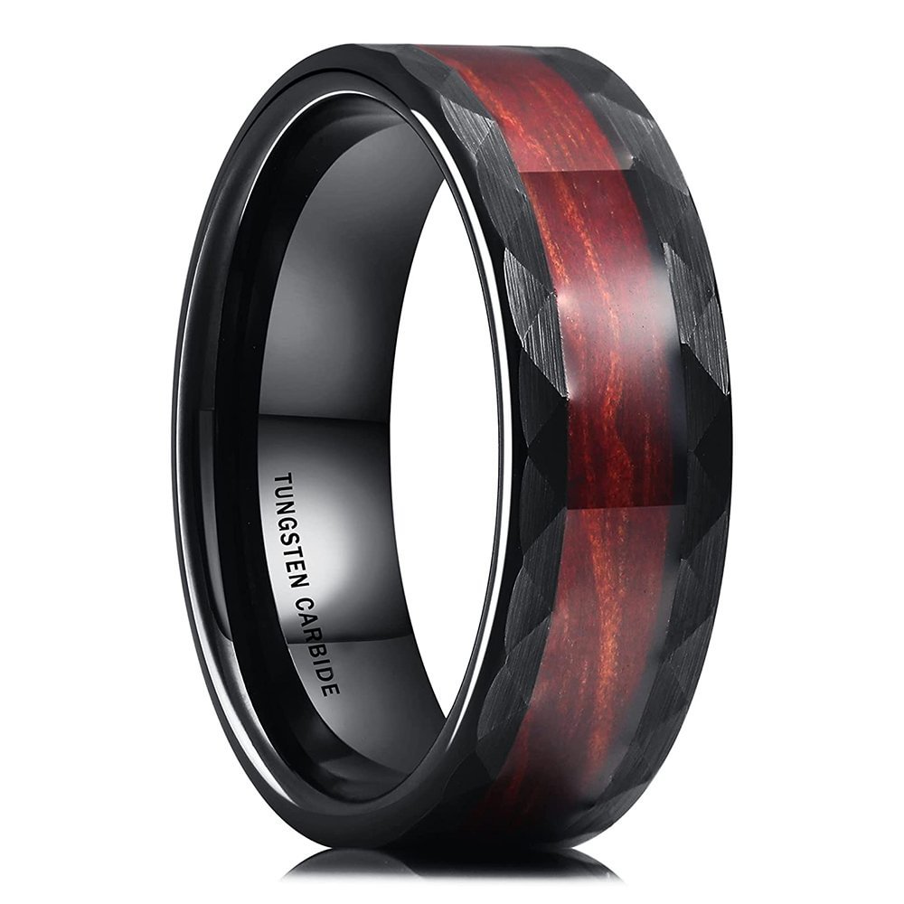 Really Nature Koa Wood Inlay Silver Black Tungsten Carbide Rings Men's Wedding Bands