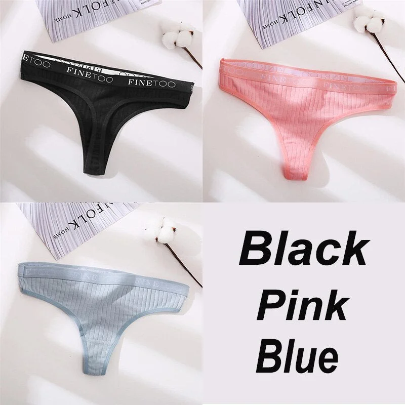 3PCS/Set Women Panties G-string Underwear Cotton Female Underpants Solid Color Briefs Lingerie Sexy Thong Panties for Woman M-XL