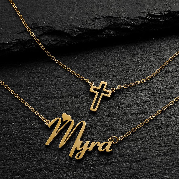 Private Custom Name Cross Lettering Couple Necklace