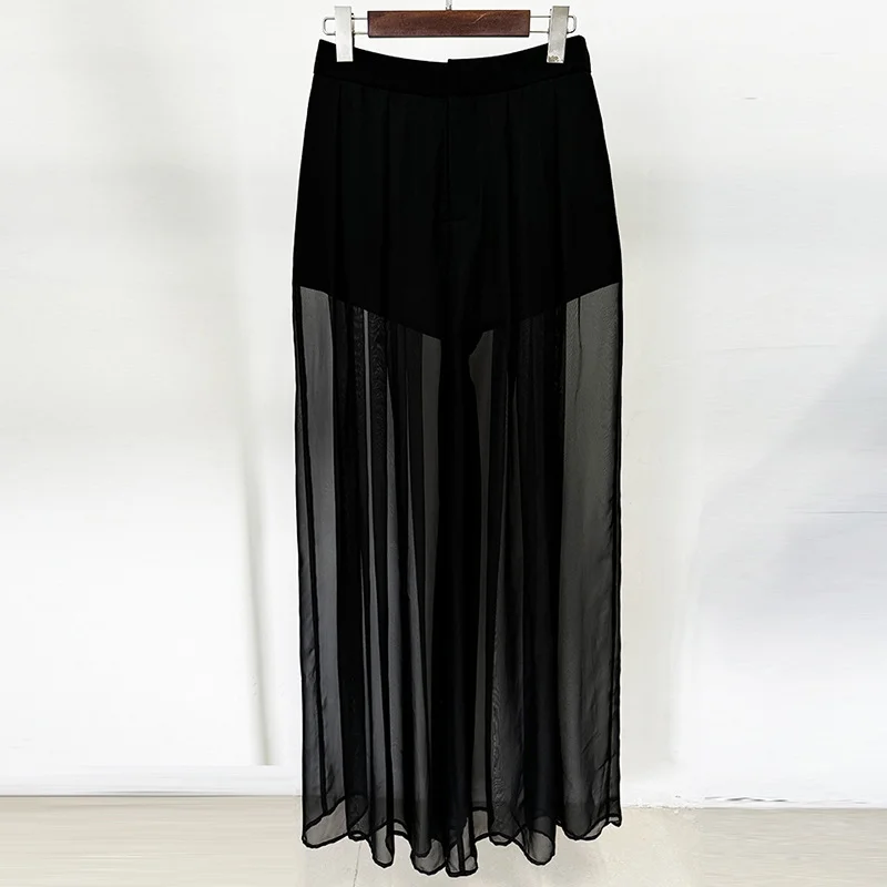Nigikala Nigikala Early Spring New Star Fashion Mesh Splicing Heavy Industry Nail Bead Jacket Chiffon Trousers