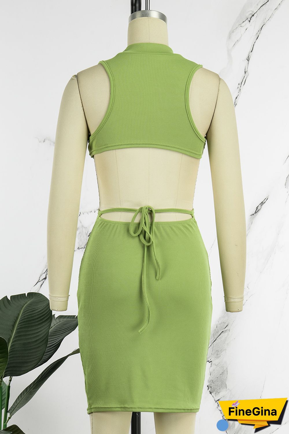 Cream White Casual Solid Hollowed Out Turtleneck Sleeveless Dress Dresses