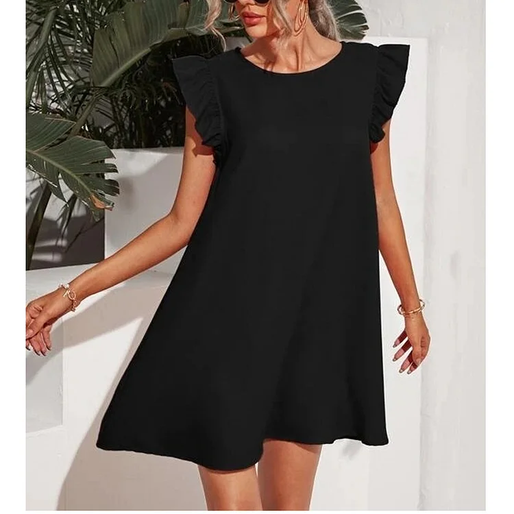 Women Fashion Solid Color Casual Loose Bohemian Sleeveless Mini Dress