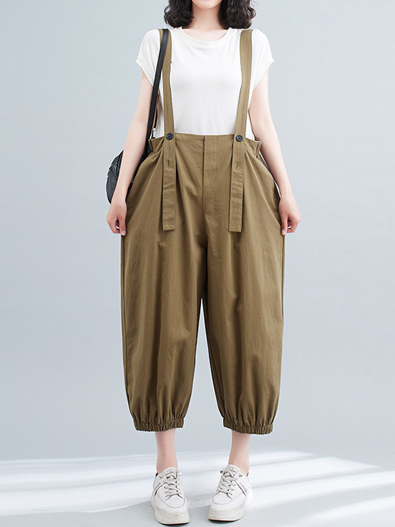 Adjustable Strap Lantern Shape Leg Work Solid Color Jumpsuit