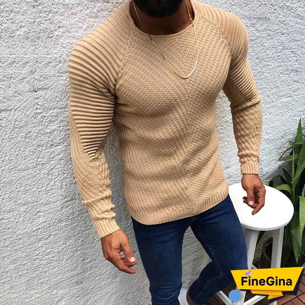Fall Winter Slim Long Sleeve Crewneck Pullover Sweater Men's Jacket