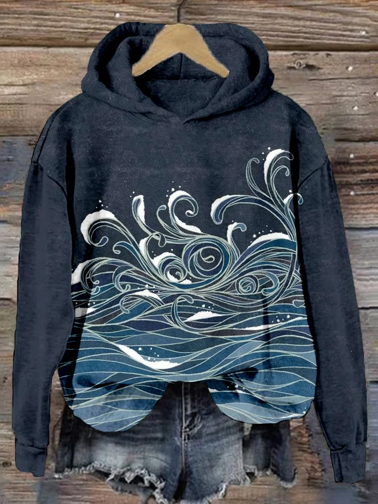 Japanese Wave Inspired Vintage Cozy Hoodie