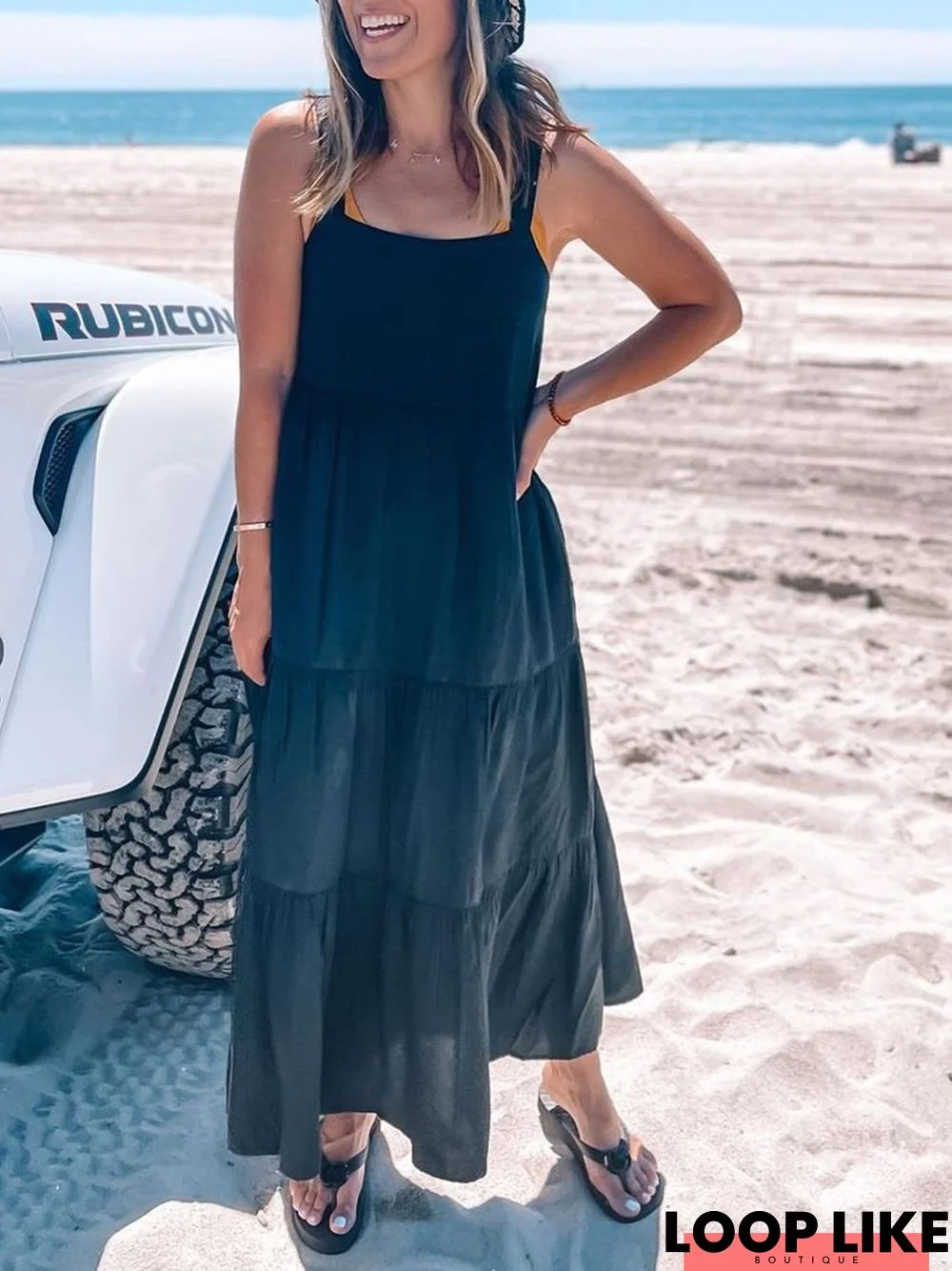 Black Off Shoulder Cold Shoulder A-Line Sleeveless Casual Boho Holiday Weaving Dress