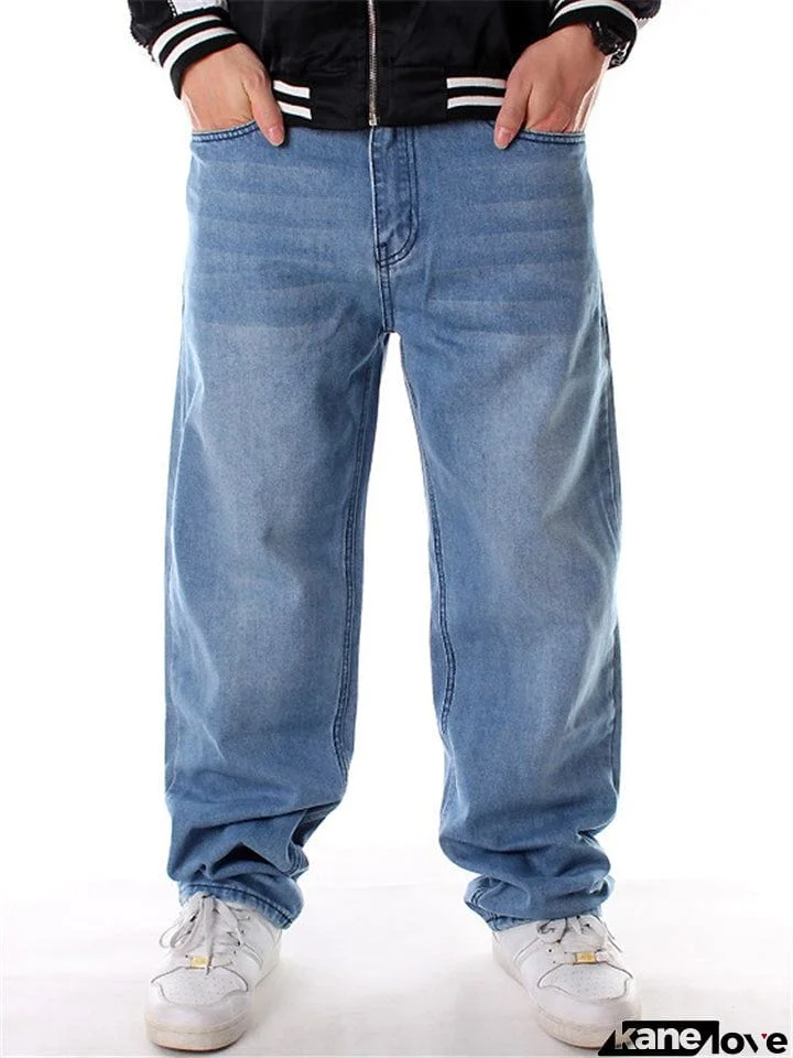 Casual Daily Wear Fashion Loose Washed Effect Light Blue Jeans