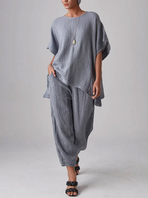 Loose fitting airy cotton linen women's sets