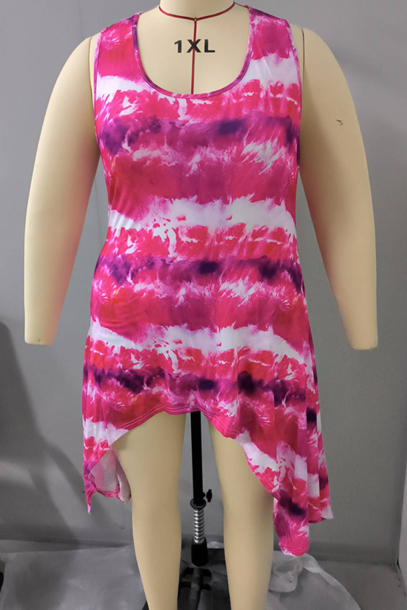 Plus Size Tie Dye Print Hanky Hem Tank Top 2024 - Flycurvy 