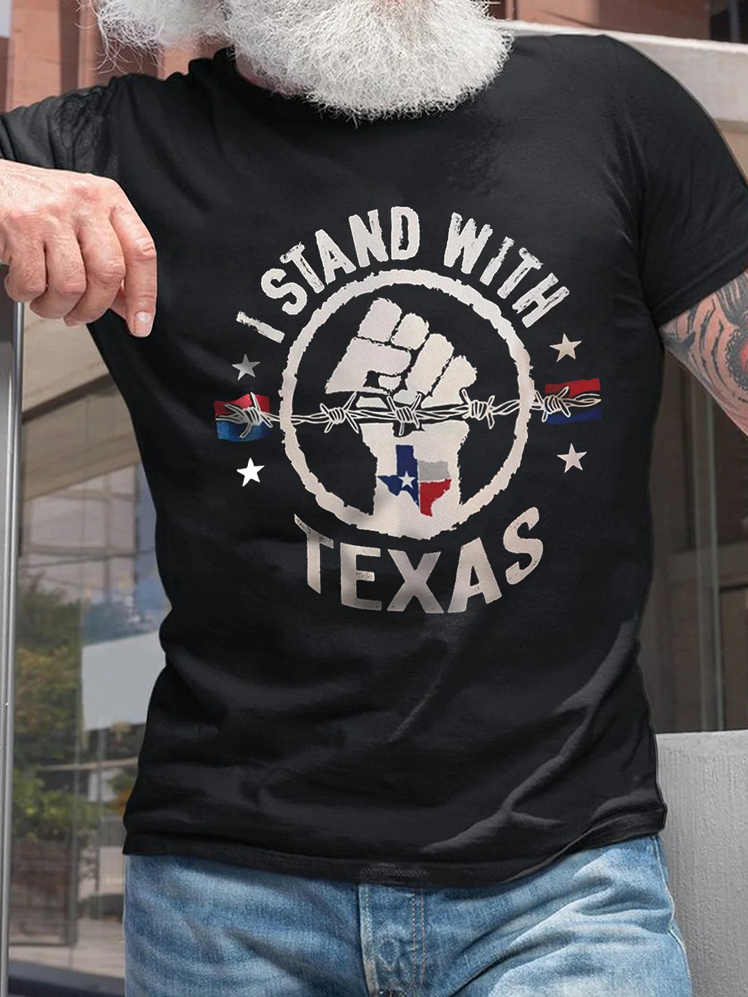 Men's Retro I Stand With Texas Fist Graphic Print T-Shirt
