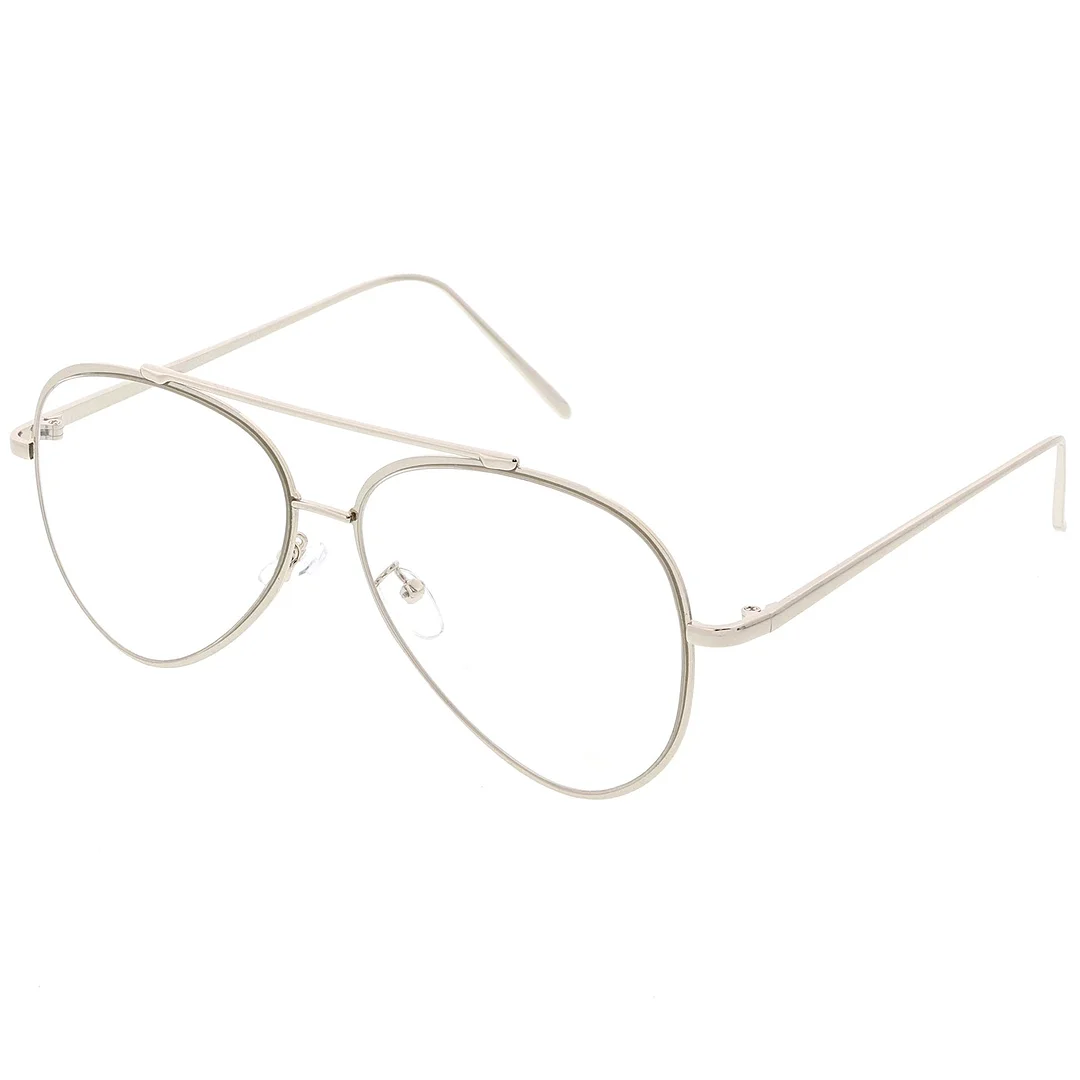 Mod Fashion Metal Aviator Eyeglasses Teardrop Rimless Clear Flat Lens 58mm