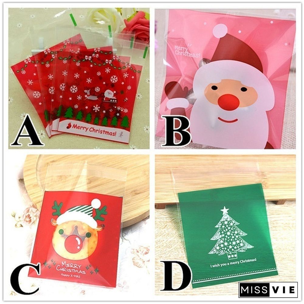100Pcs Merry Christmas Candy Gift Bags Xmas Cellophane Santa Cello Cookies