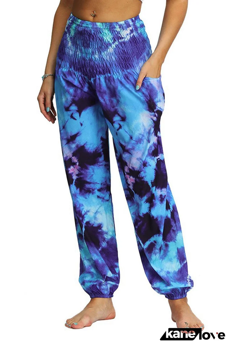 Blue Boho Tie-dye Hippy Harem Casual Loose Pants