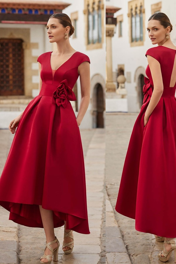 Beautiful Flower Red Short Ankle Length Prom Dress | ZT0277