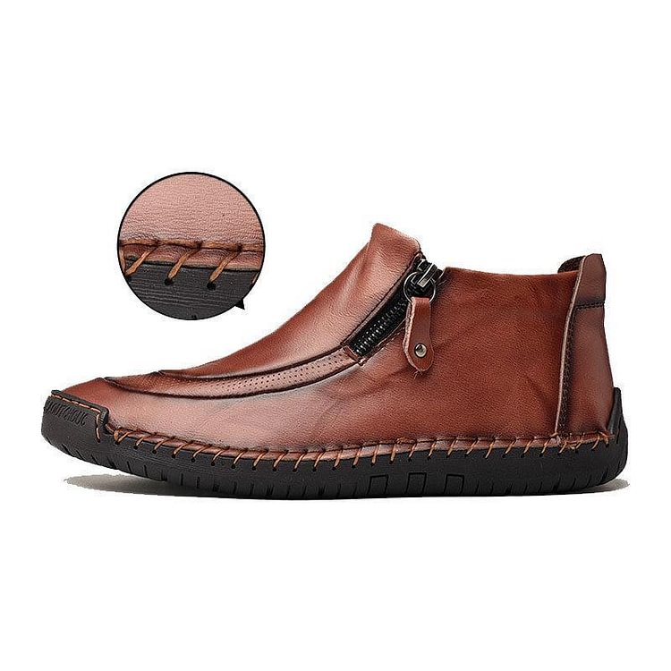 men hand stitching leather non slip side zipper casual boots
