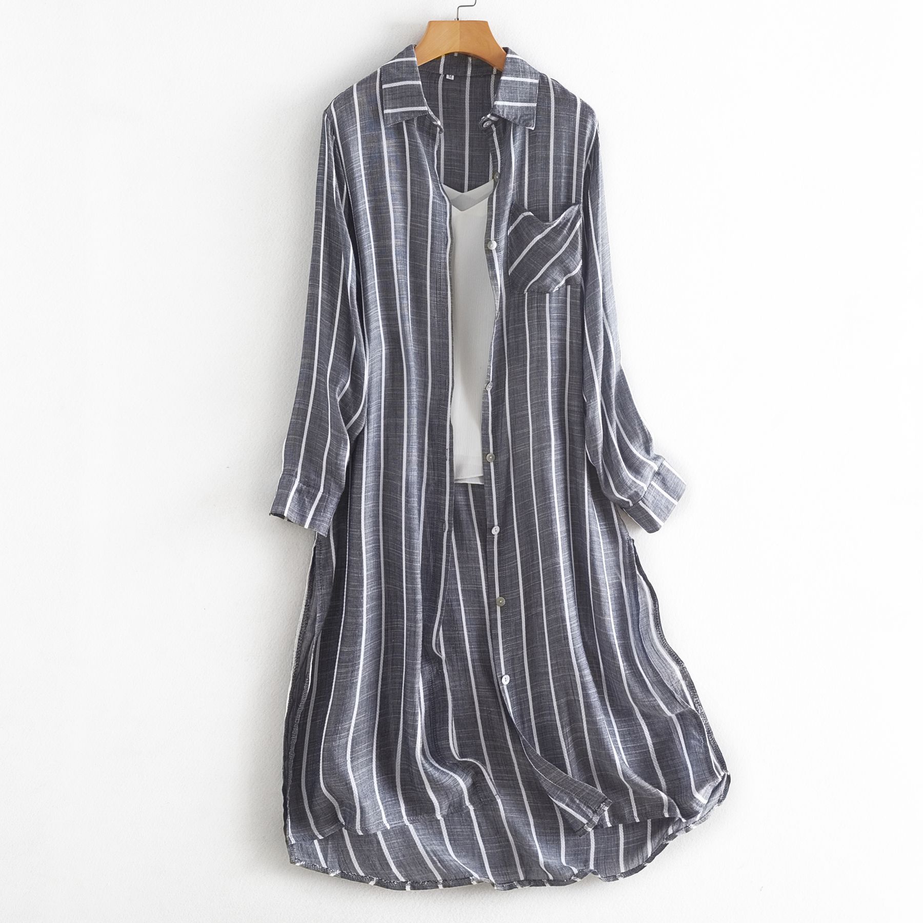 Button Down Striped Shirt Beachwear Summer Casual Tops