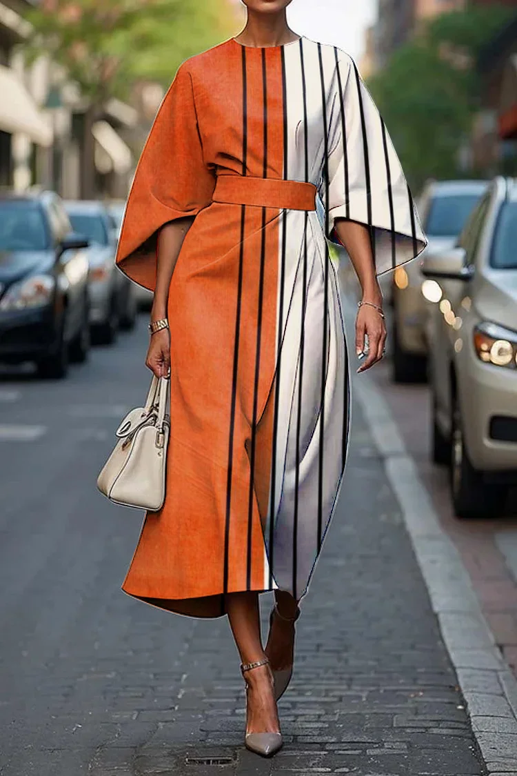 Women's Elegant Geometric Abstract Art Print Midi Dress