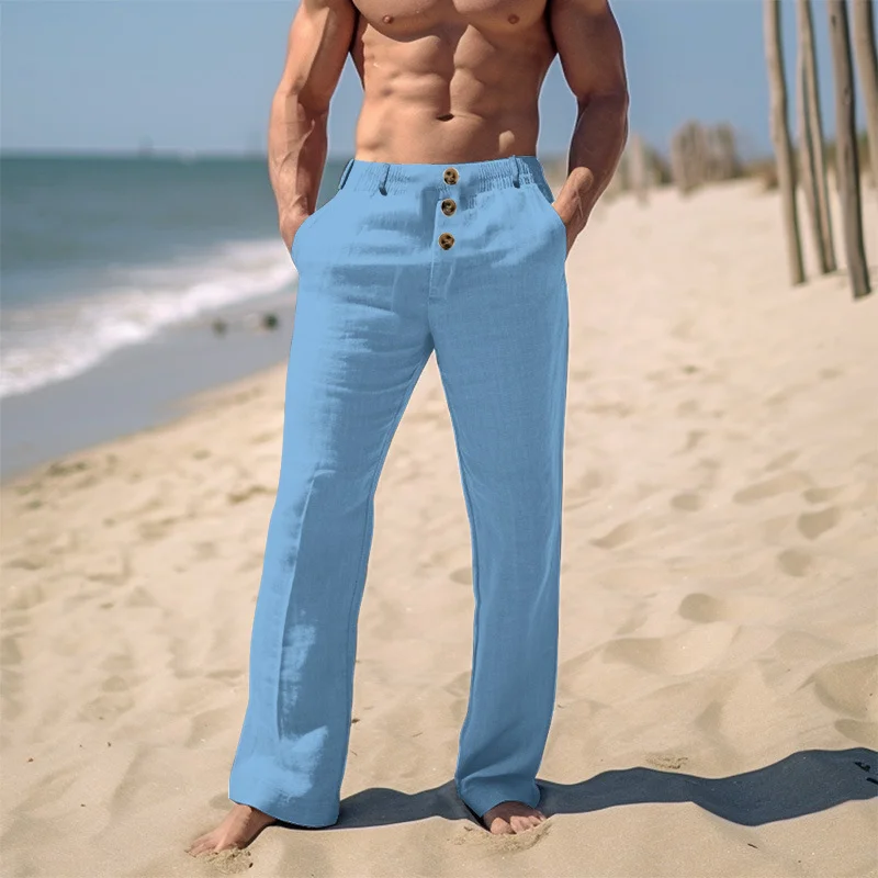 Men's Beach Holiday Plain Simple Linen Pants-inspireuse