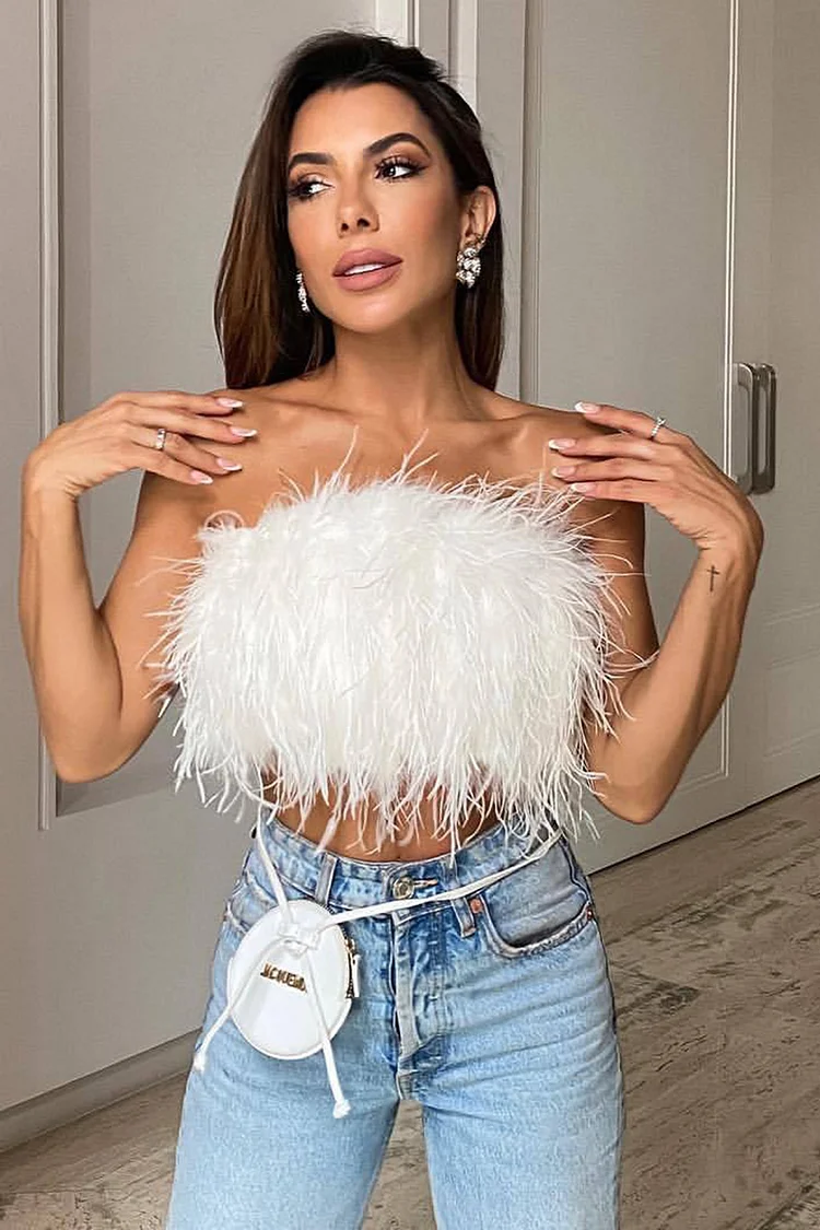 Off The Shoulder Sleeveless Fluffy Tube Top