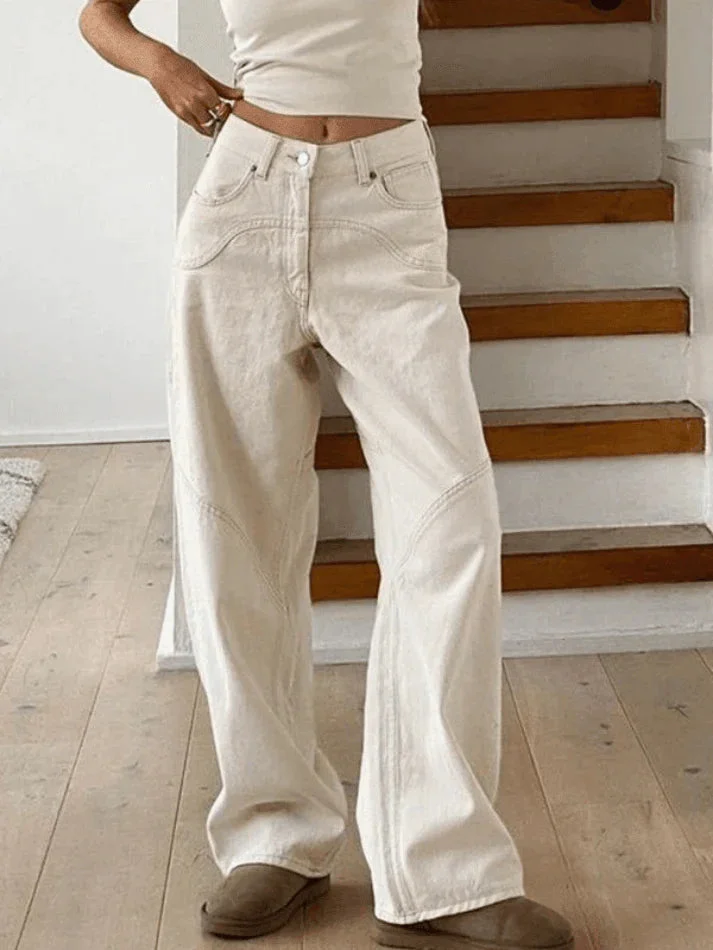 Brownm White Baggy Boyfriend Jeans with Splice