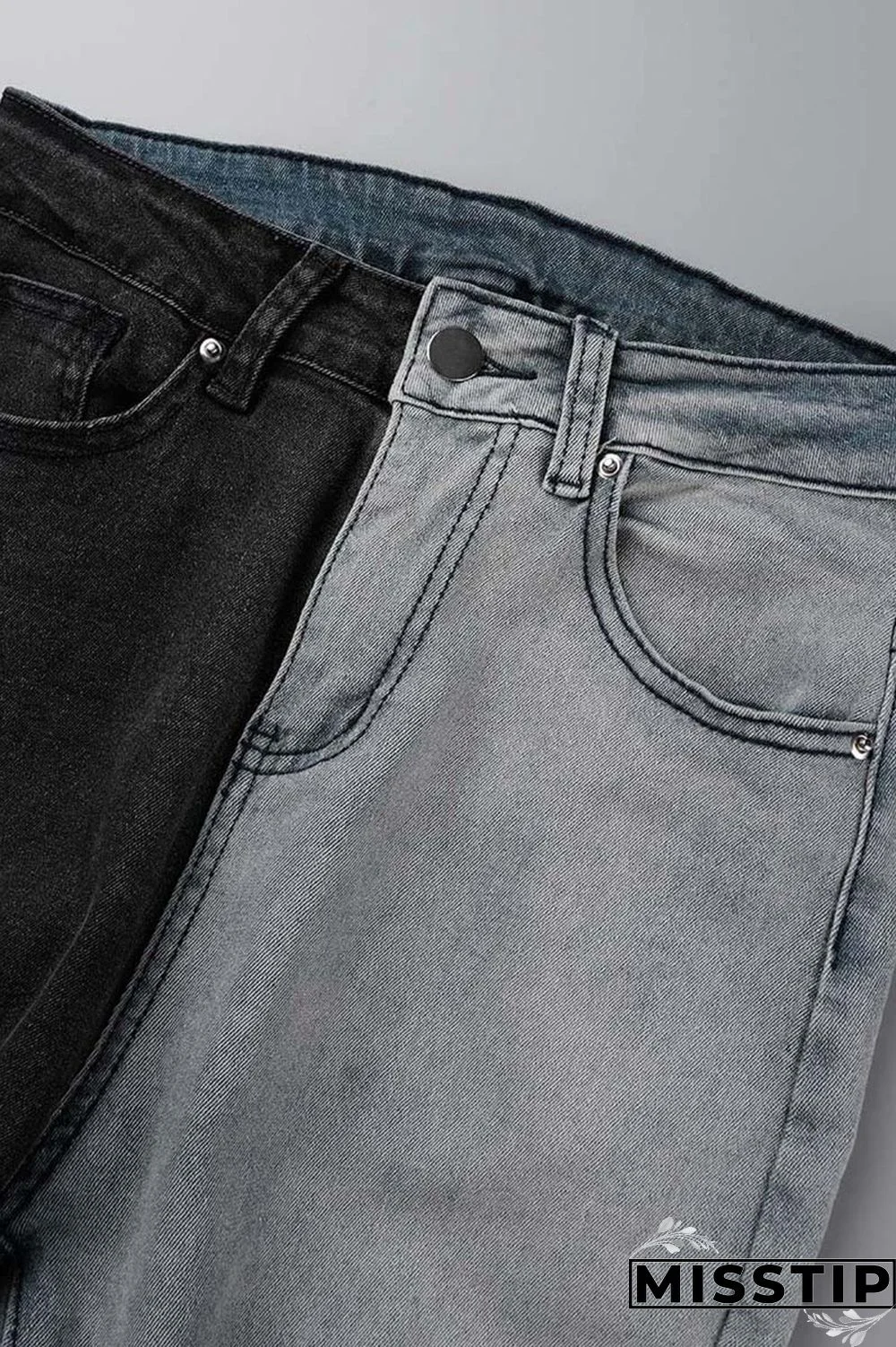 Black Casual Patchwork Contrast High Waist Regular Denim Jeans